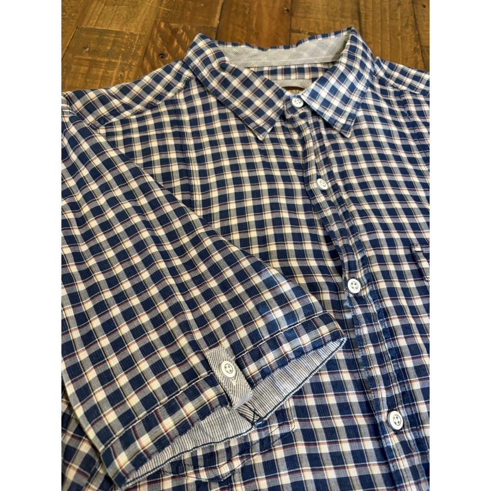 Johnston & Murphy Men Large Blue Plaid Short Sleeve Button Up Cotton Roll-tab